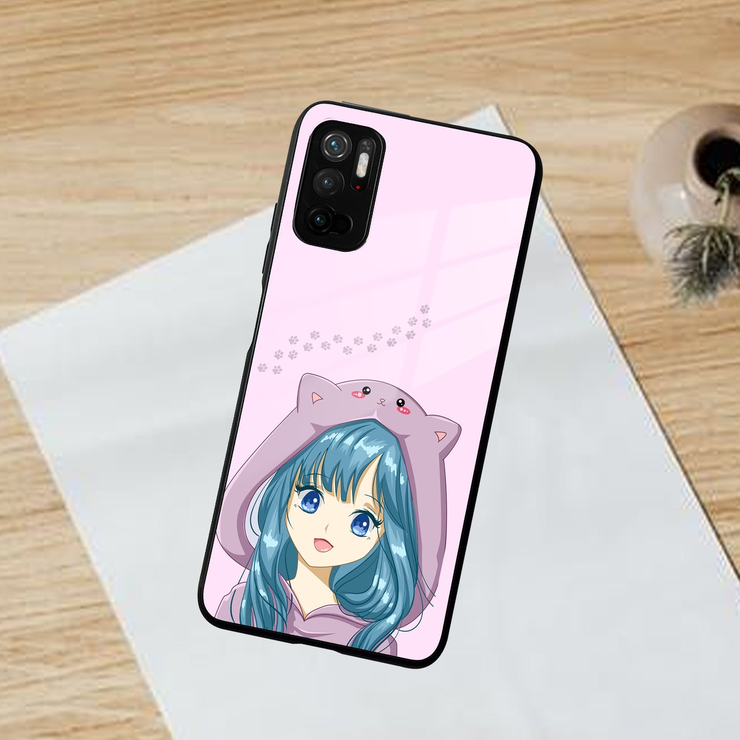 Purple Aesthetic Girl With Cat Phone Glass Case Cover For POCO