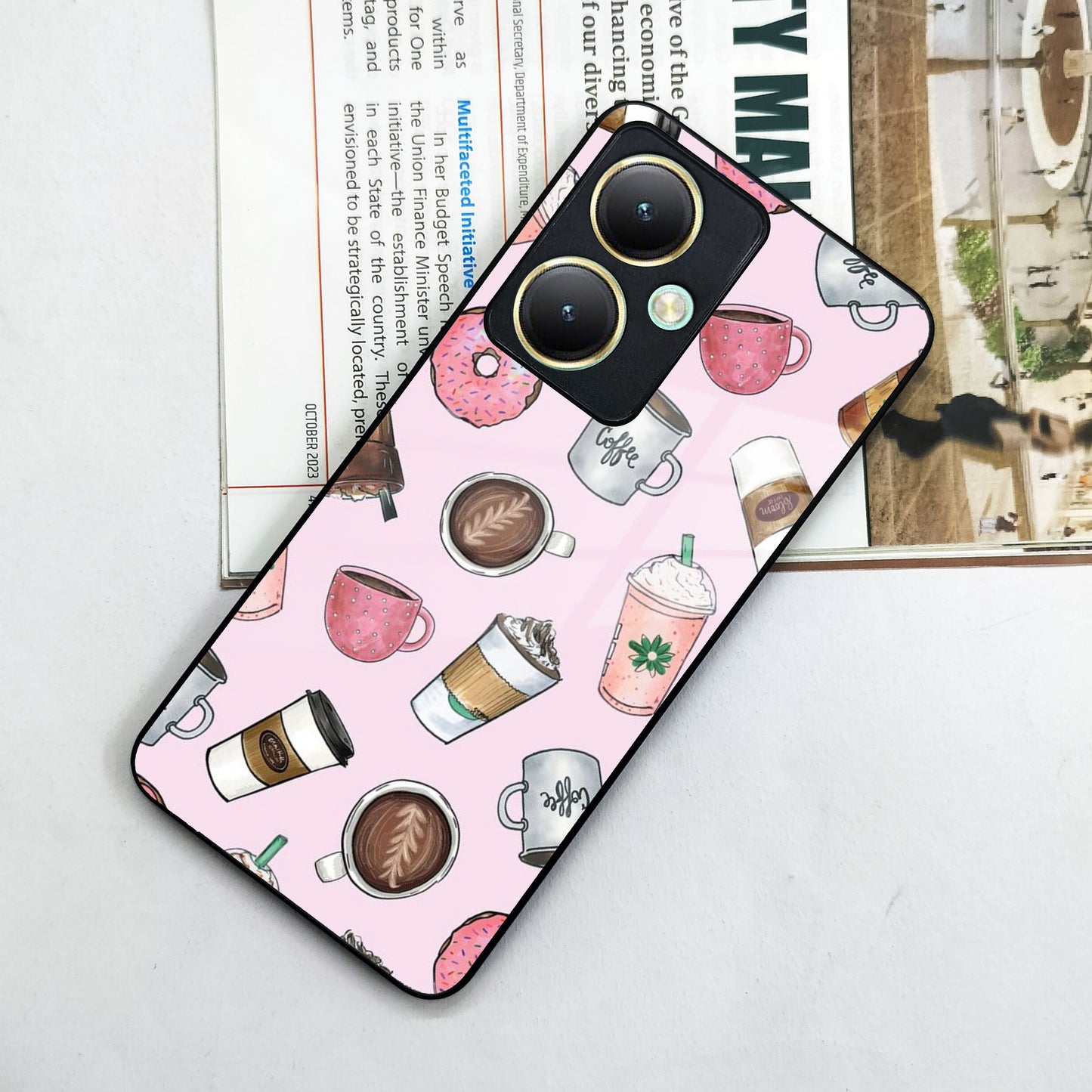 Cute Coffee Snacks Glass Case Cover For Vivo