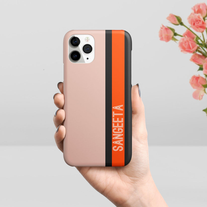 Colorfull Strip Customize Name Printed Matte Phone Case Cover Color Orange For Poco