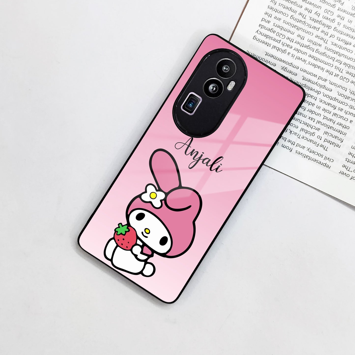 Pink Bunny Glass Case Cover For Oppo