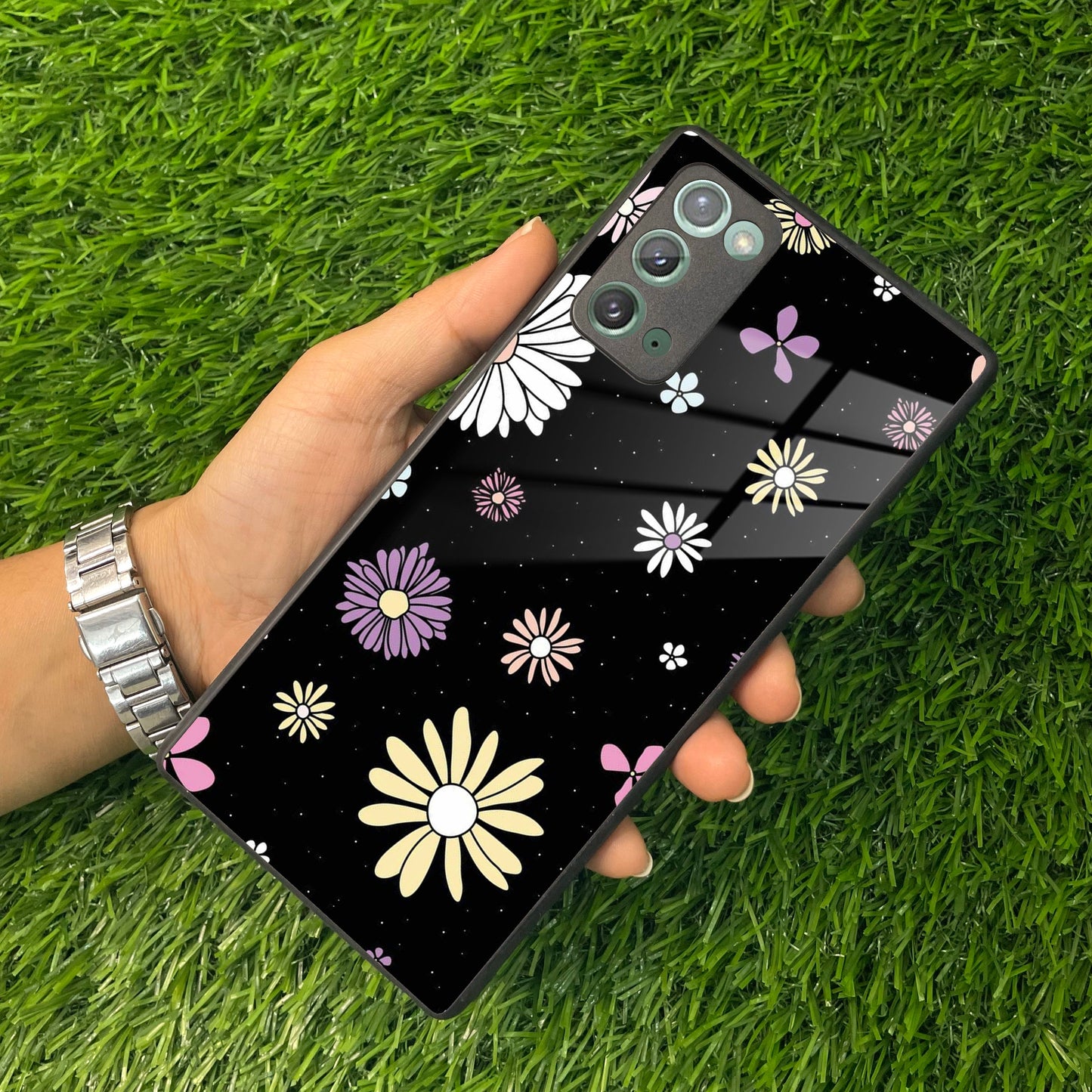 Seamless Floral Print Glass Case Cover For Samsung