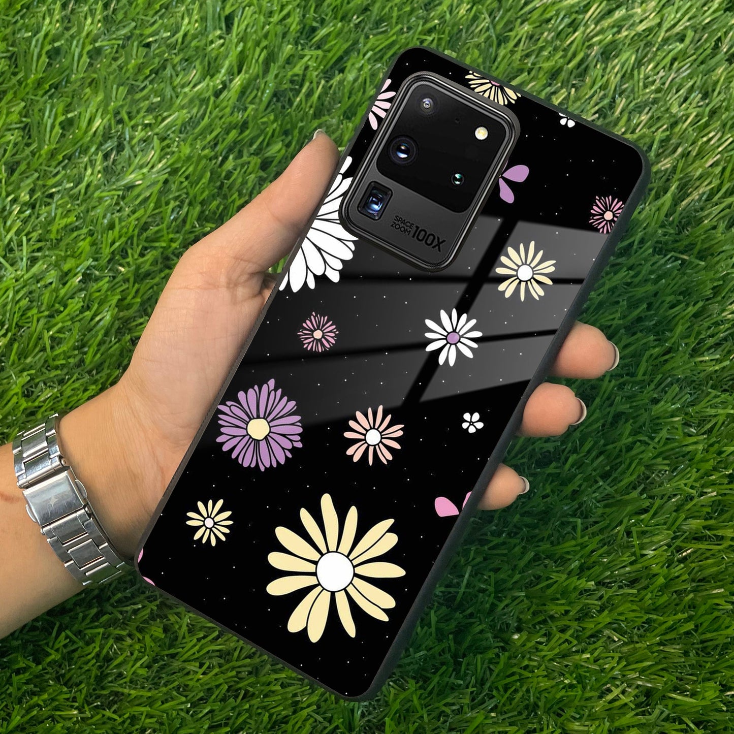 Seamless Floral Print Glass Case Cover For Samsung