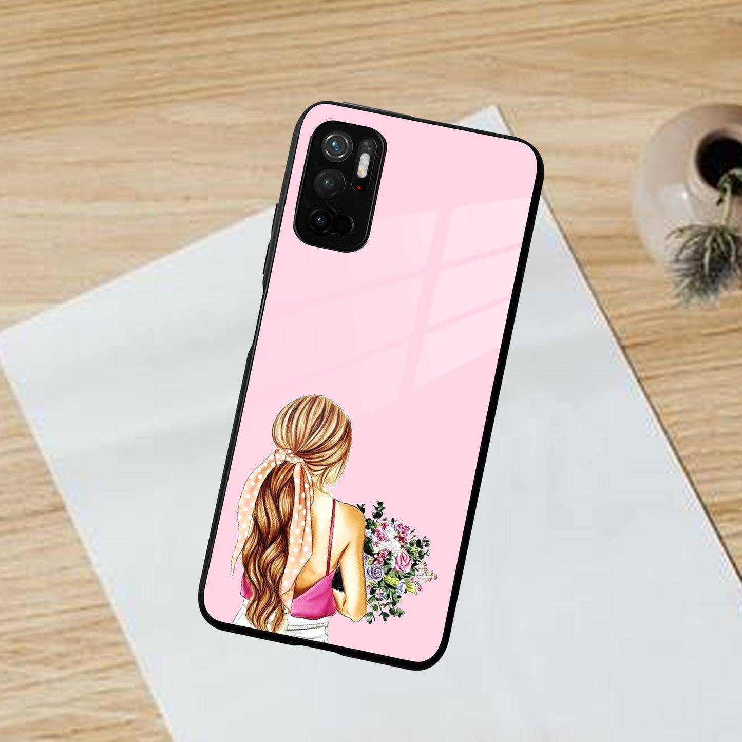 Styles Girl With Flower Glass Case For Poco