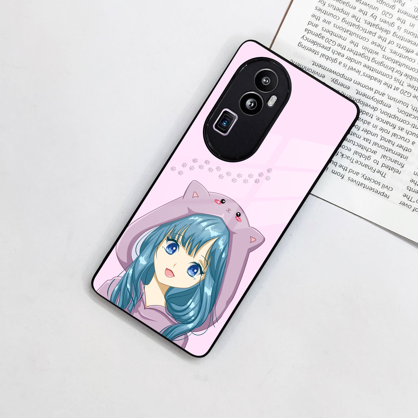 Purple Aesthetic Girl With Cat Phone Glass Case Cover For Oppo