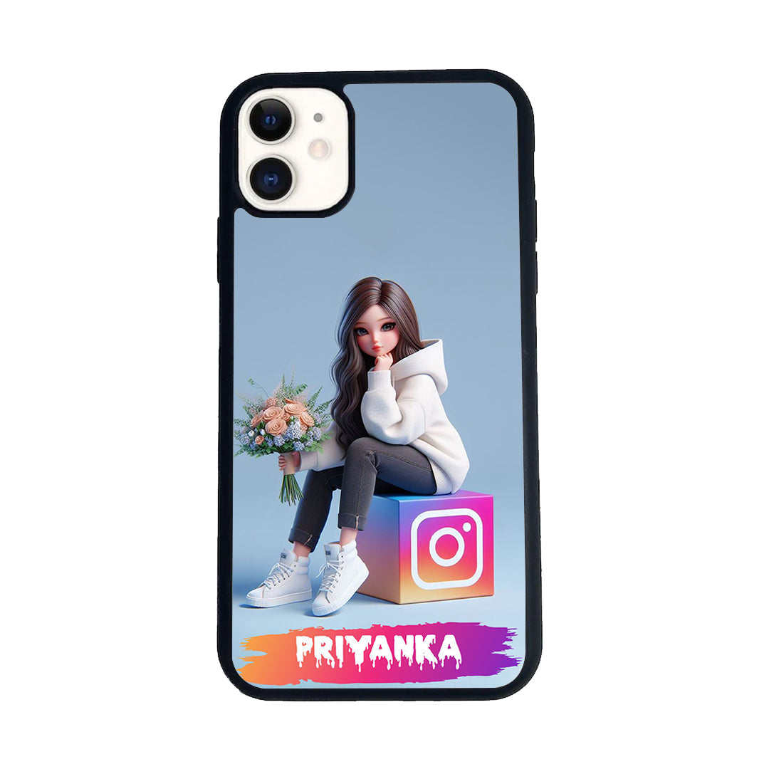 Girl With Flower Glossy Metal Case Cover For iPhone