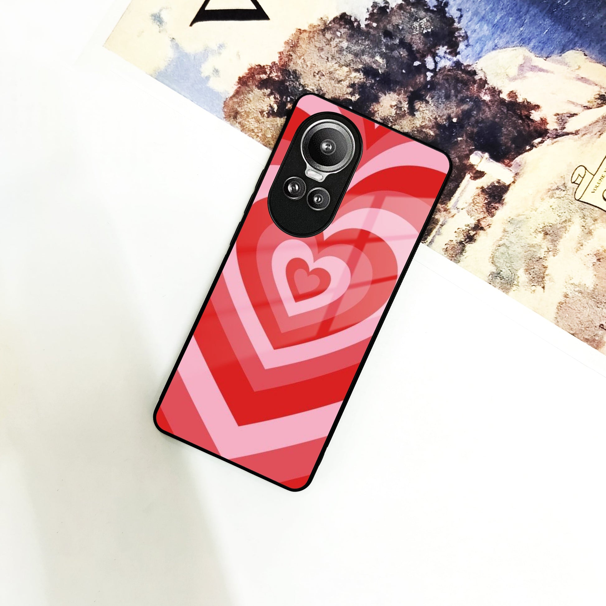 Latte Love Patter Glass Case Cover - Red For Oppo ShopOnCliQ