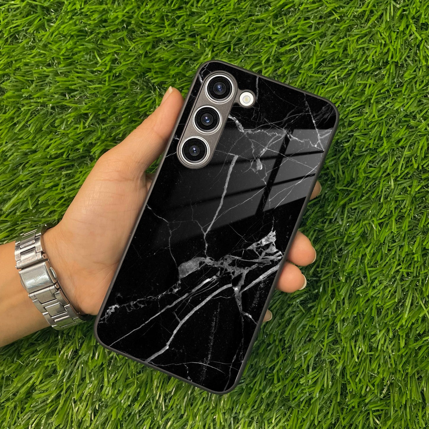 Black Marble Patter Glass Case Cover for Samsung