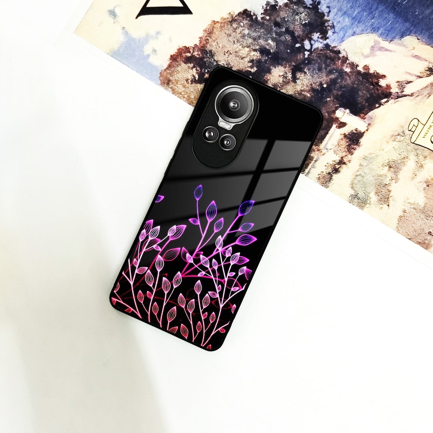 Multicolor Flower Print Glass Case Cover For Oppo