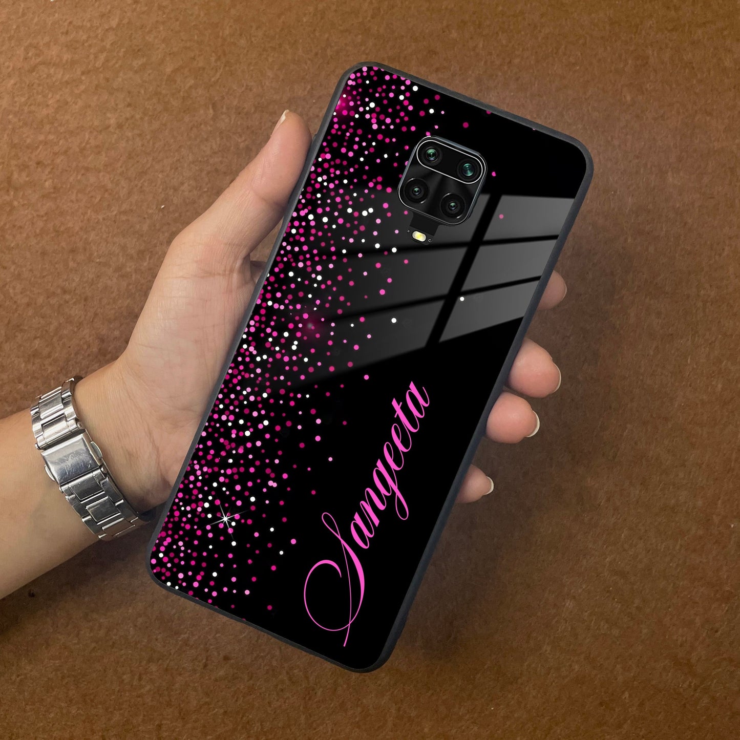 Pink Glitter Customize Glass Case Cover For Poco ShopOnCliQ