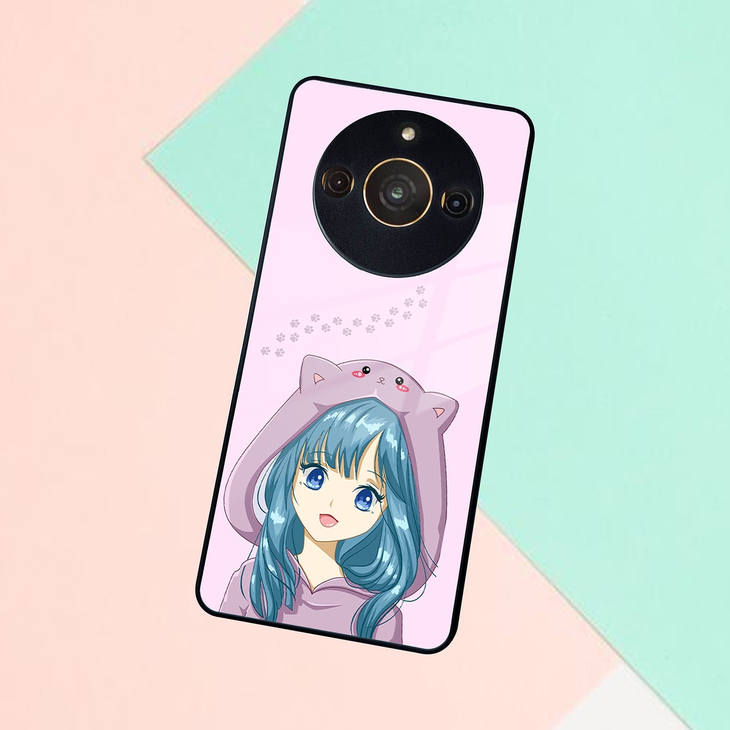 Purple Aesthetic Girl With Cat Phone Glass Case Cover For Realme/Narzo