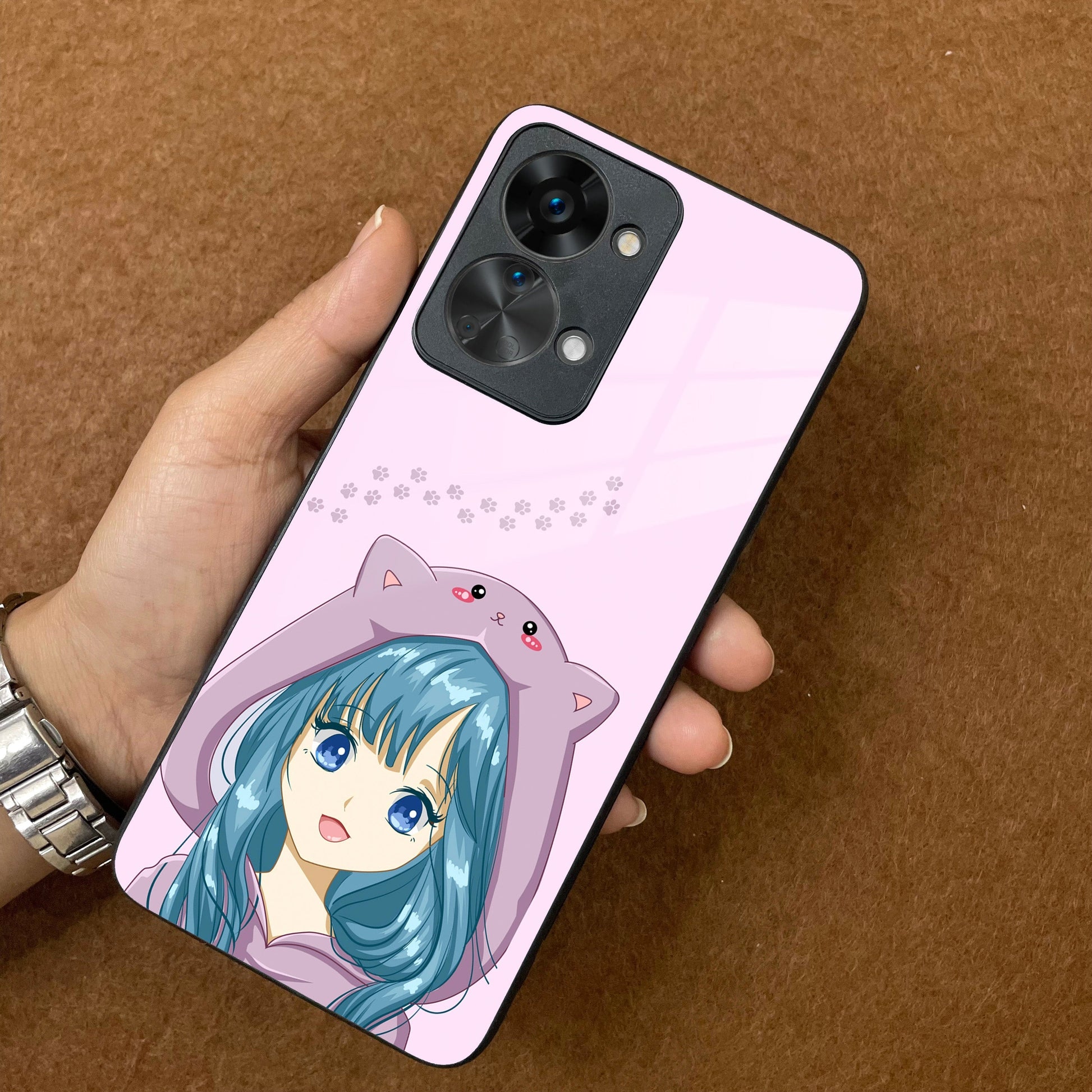 Purple Aesthetic Girl With Cat Phone Glass Case Cover For OnePlus ShopOnCliQ