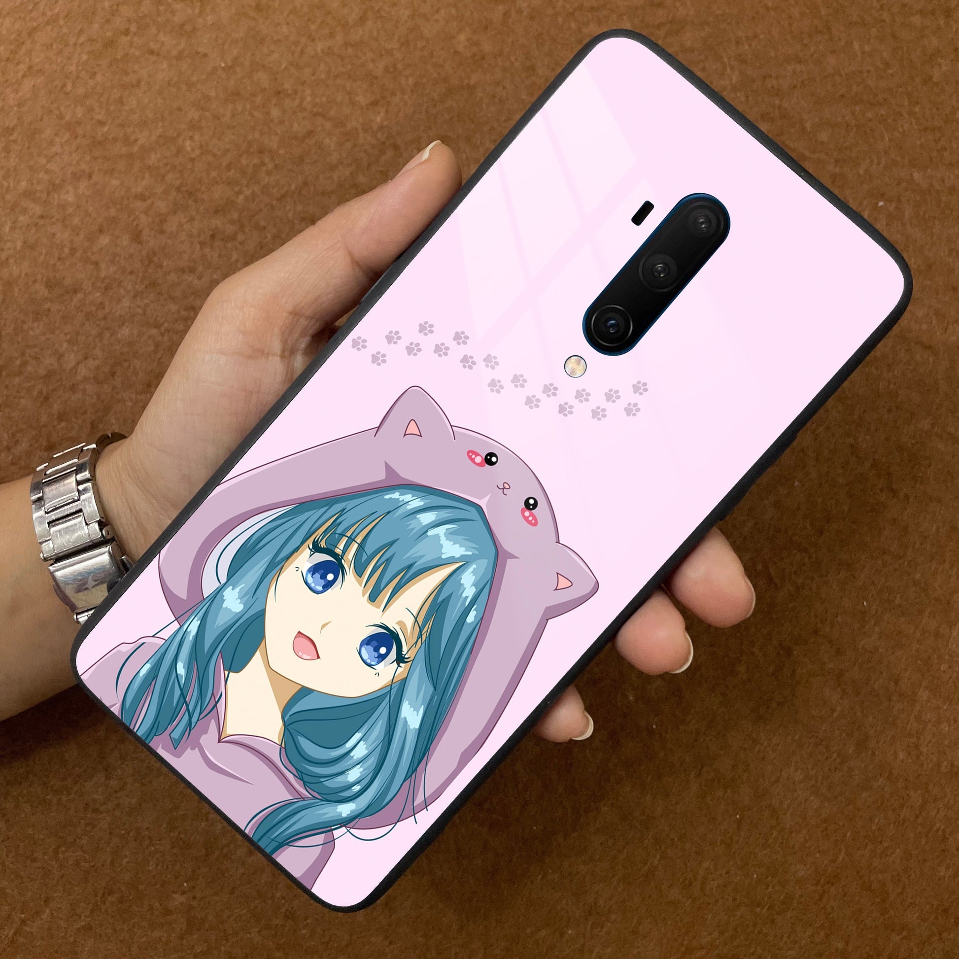 Purple Aesthetic Girl With Cat Phone Glass Case Cover For OnePlus ShopOnCliQ