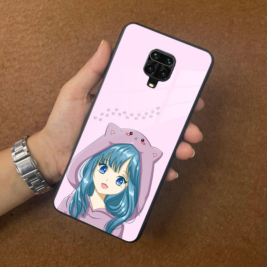 Purple Aesthetic Girl With Cat Phone Glass Case Cover For POCO - ShopOnCliQ