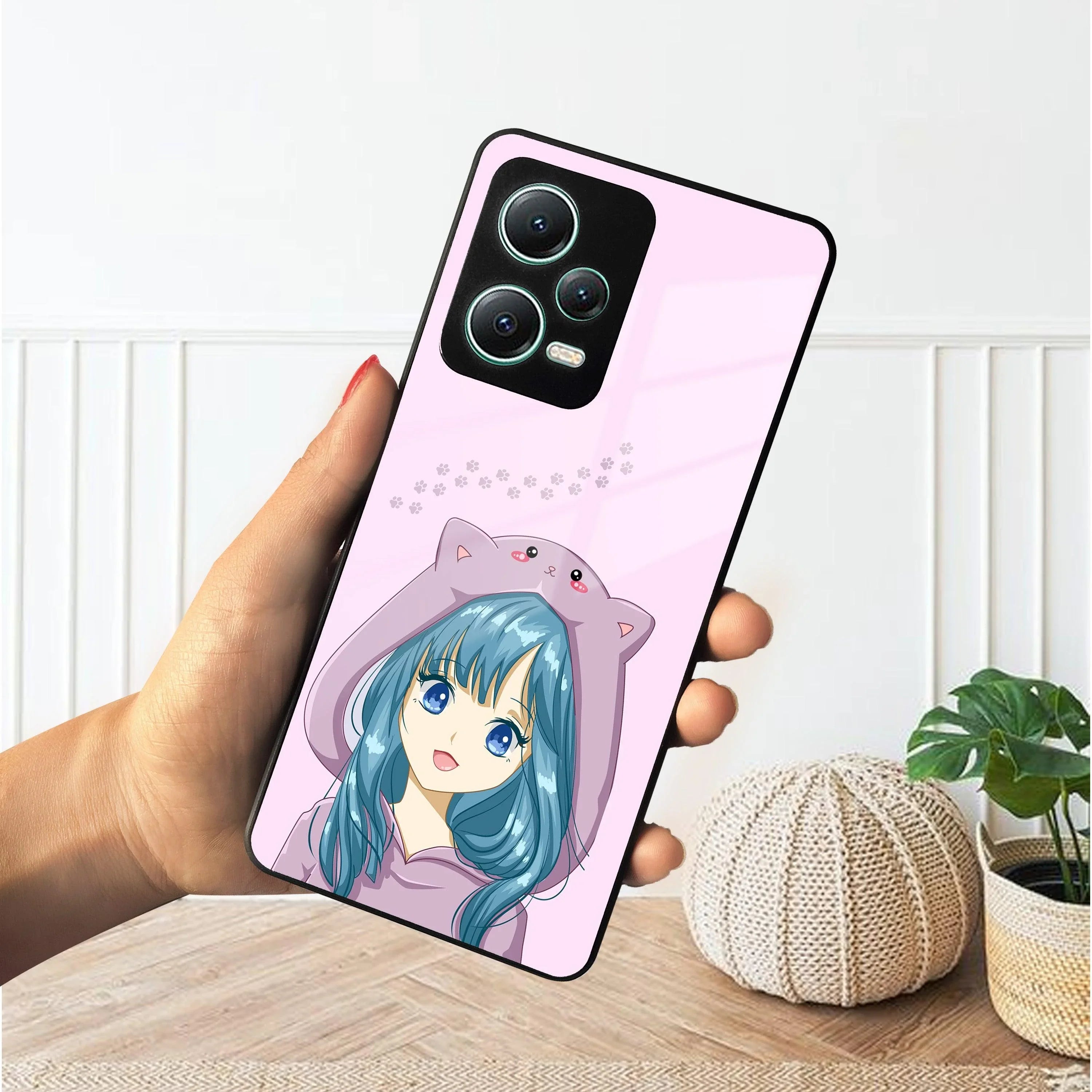 Purple Aesthetic Girl With Cat Phone Glass Case Cover For POCO - ShopOnCliQ