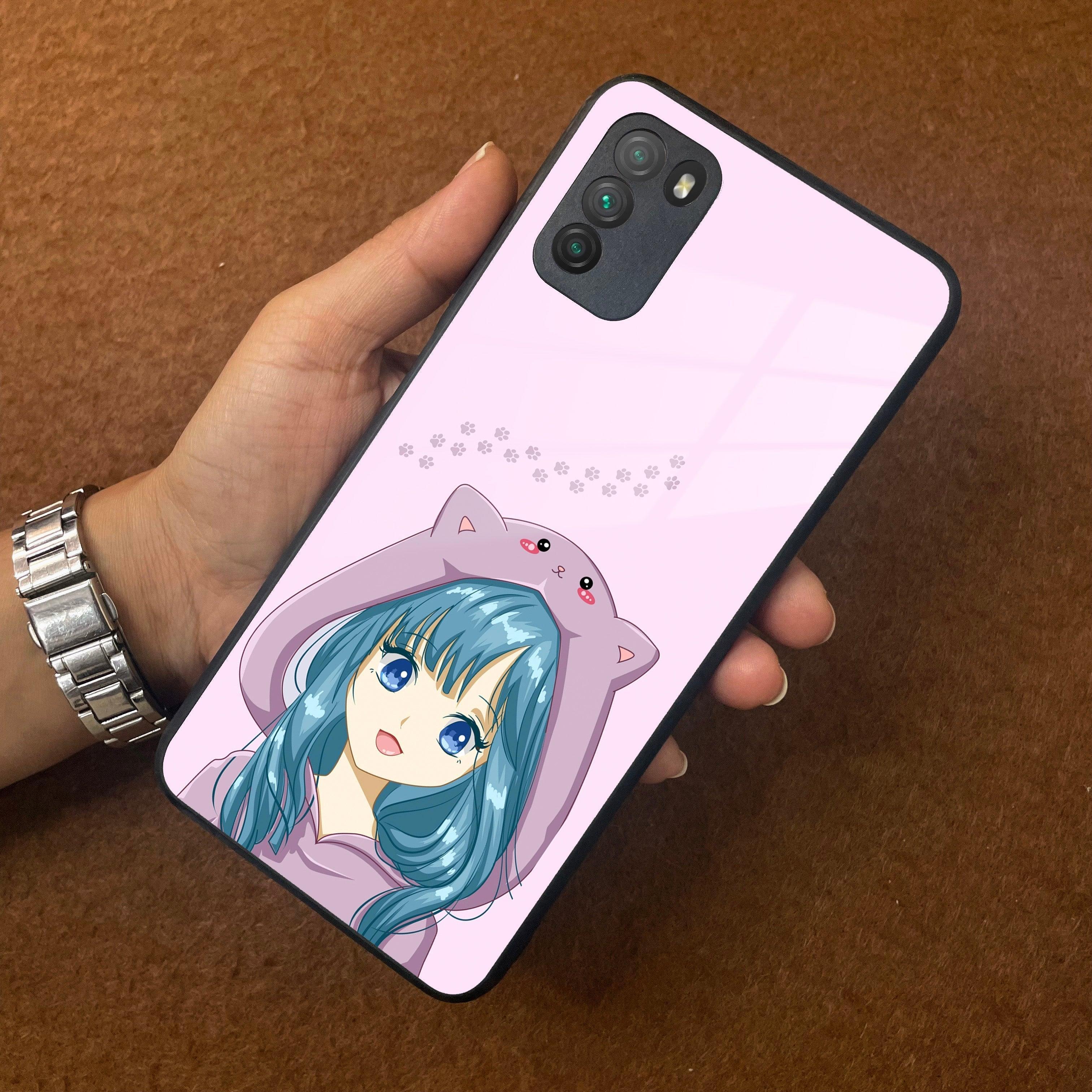Purple Aesthetic Girl With Cat Phone Glass Case Cover For POCO - ShopOnCliQ