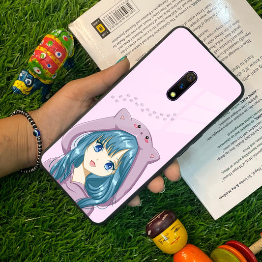 Purple Aesthetic Girl With Cat Phone Glass Case Cover For Realme/Narzo ShopOnCliQ