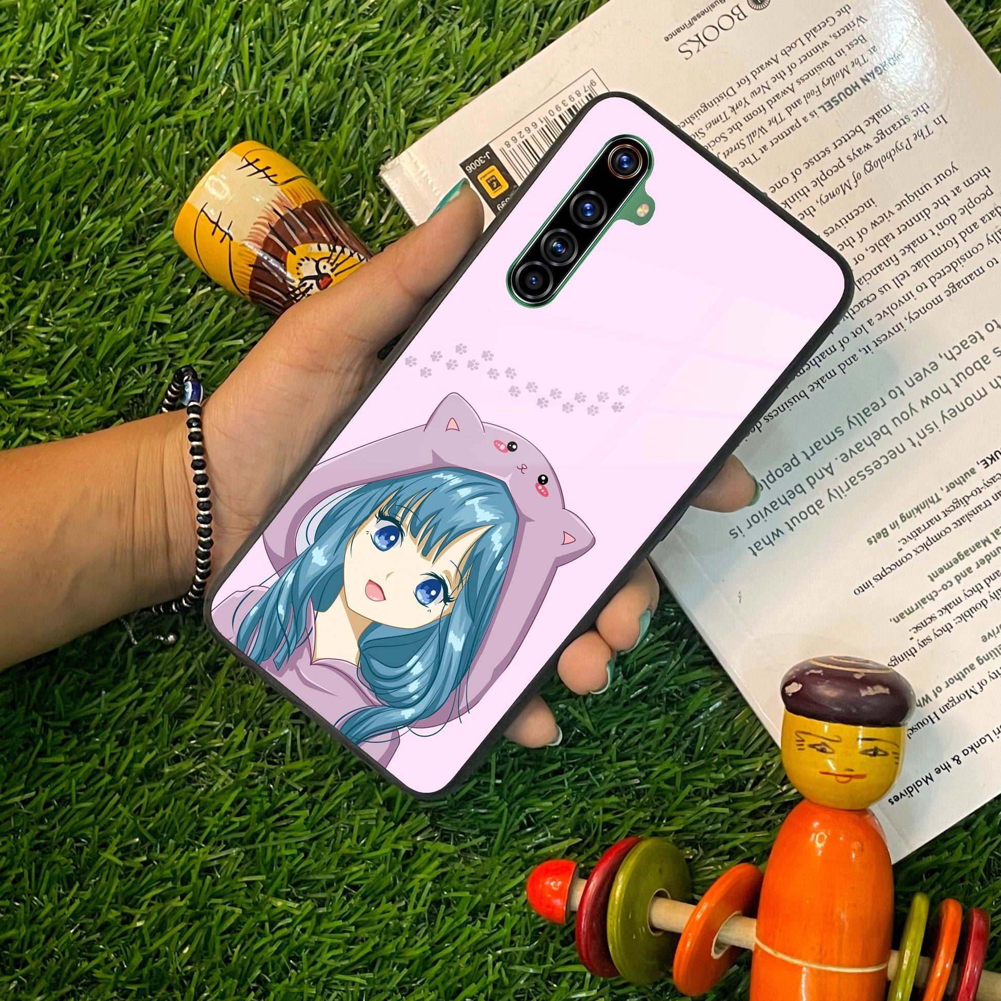 Purple Aesthetic Girl With Cat Phone Glass Case Cover For Realme/Narzo ShopOnCliQ