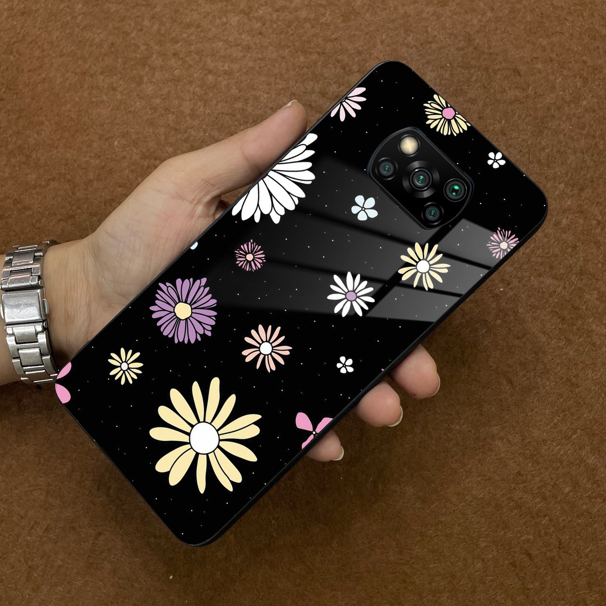 Seamless Floral Print Glass Case Cover For Poco ShopOnCliQ