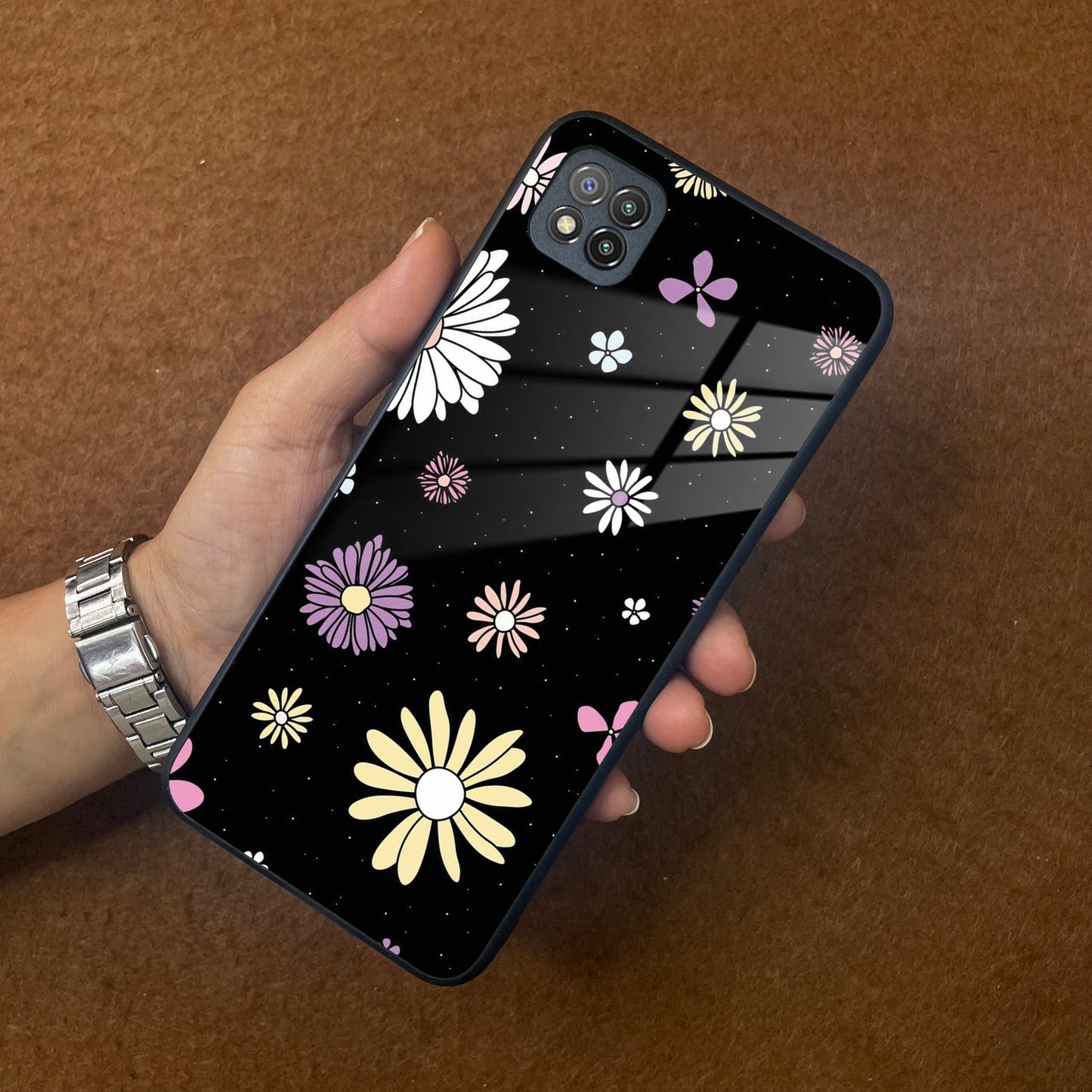Seamless Floral Print Glass Case Cover For Poco ShopOnCliQ