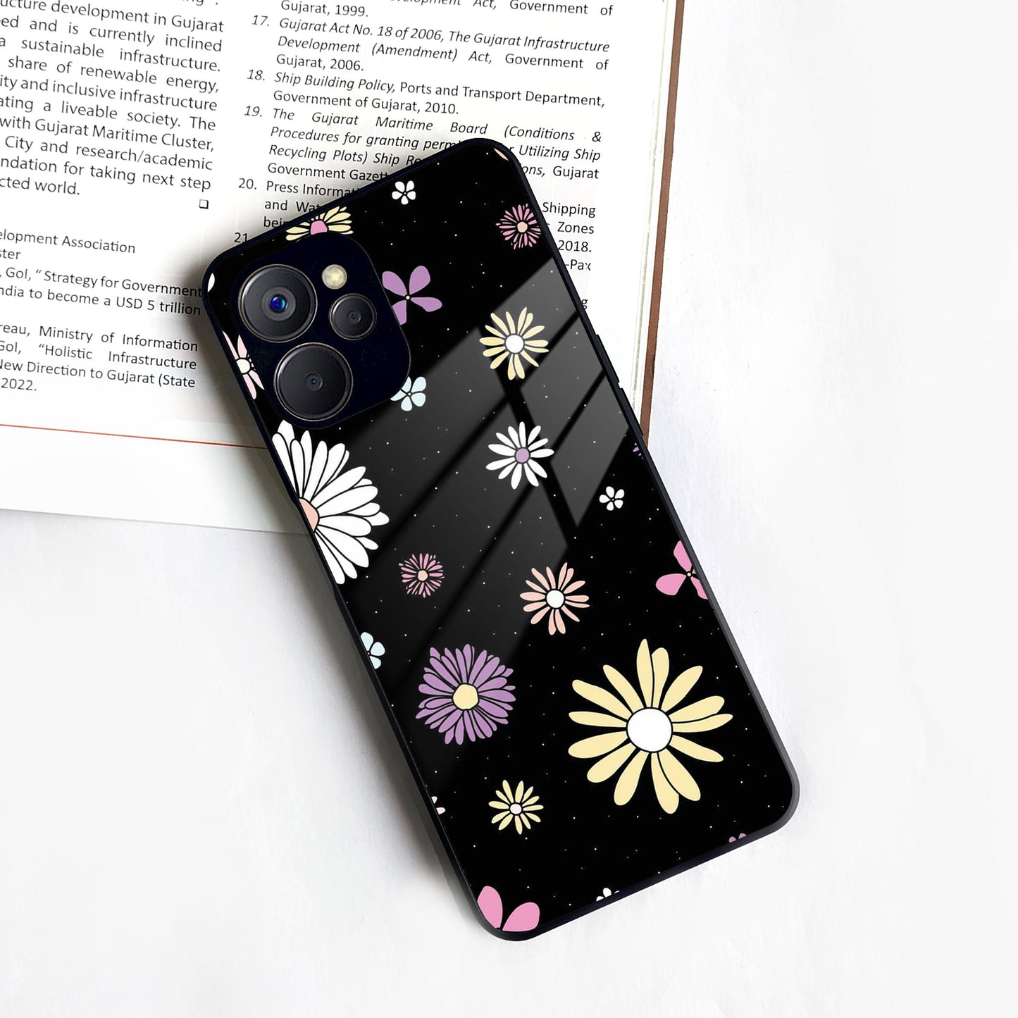 Seamless Floral Print Glass Case Cover For Realme/Narzo