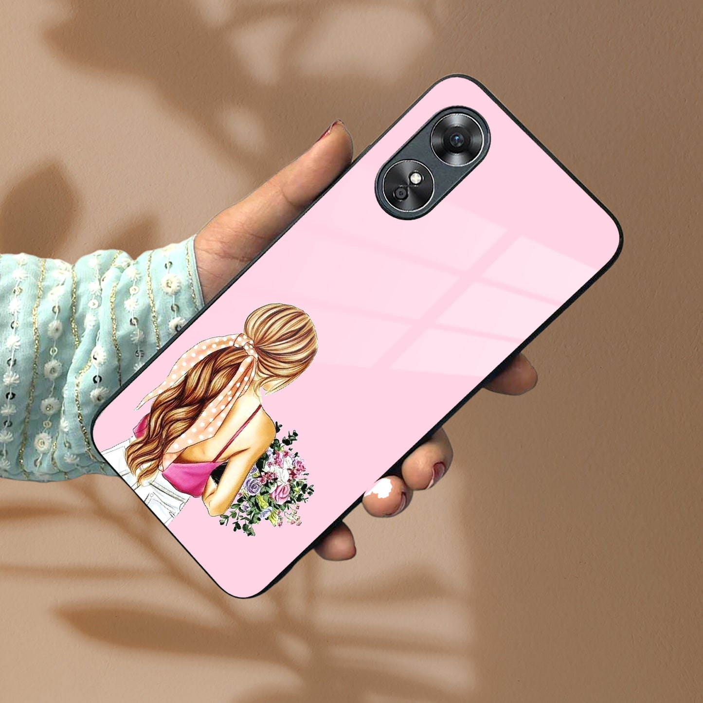 Styles Girl With Flower Glass Case For Oppo ShopOnCliQ