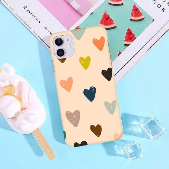 Black & Peach Heart Patter Print Hard Slim Matte Case ShopOnCliQ