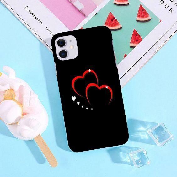 Black & Peach Heart Patter Print Hard Slim Matte Case ShopOnCliQ