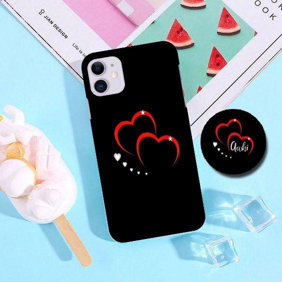 Black & Peach Heart Patter Print Hard Slim Matte Case ShopOnCliQ