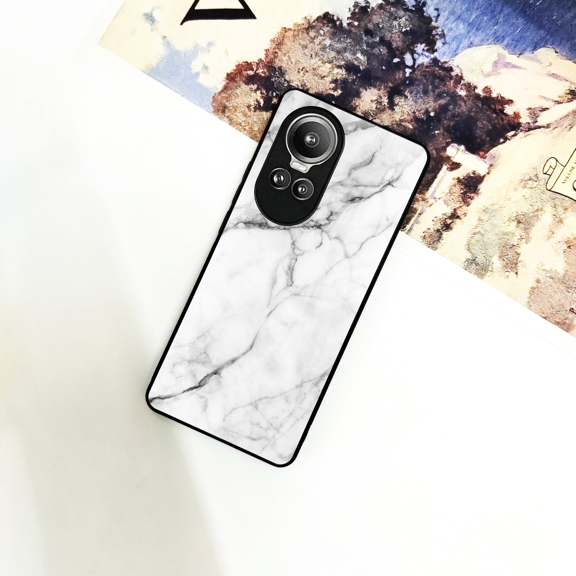 White Marble Patter Glass Case Cover For Oppo ShopOnCliQ