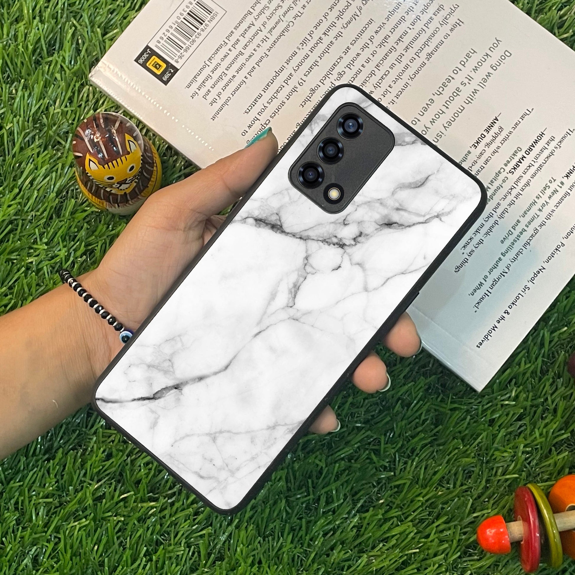 White Marble Patter Glass Case Cover For Oppo ShopOnCliQ