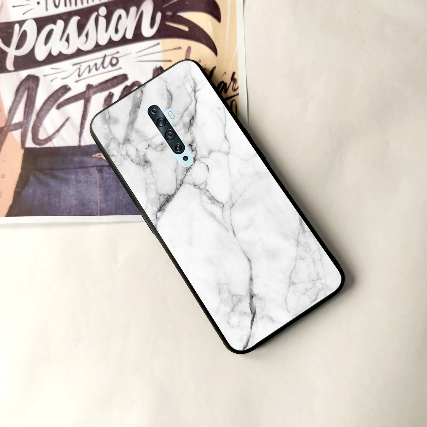 White Marble Patter Glass Case Cover For Oppo ShopOnCliQ