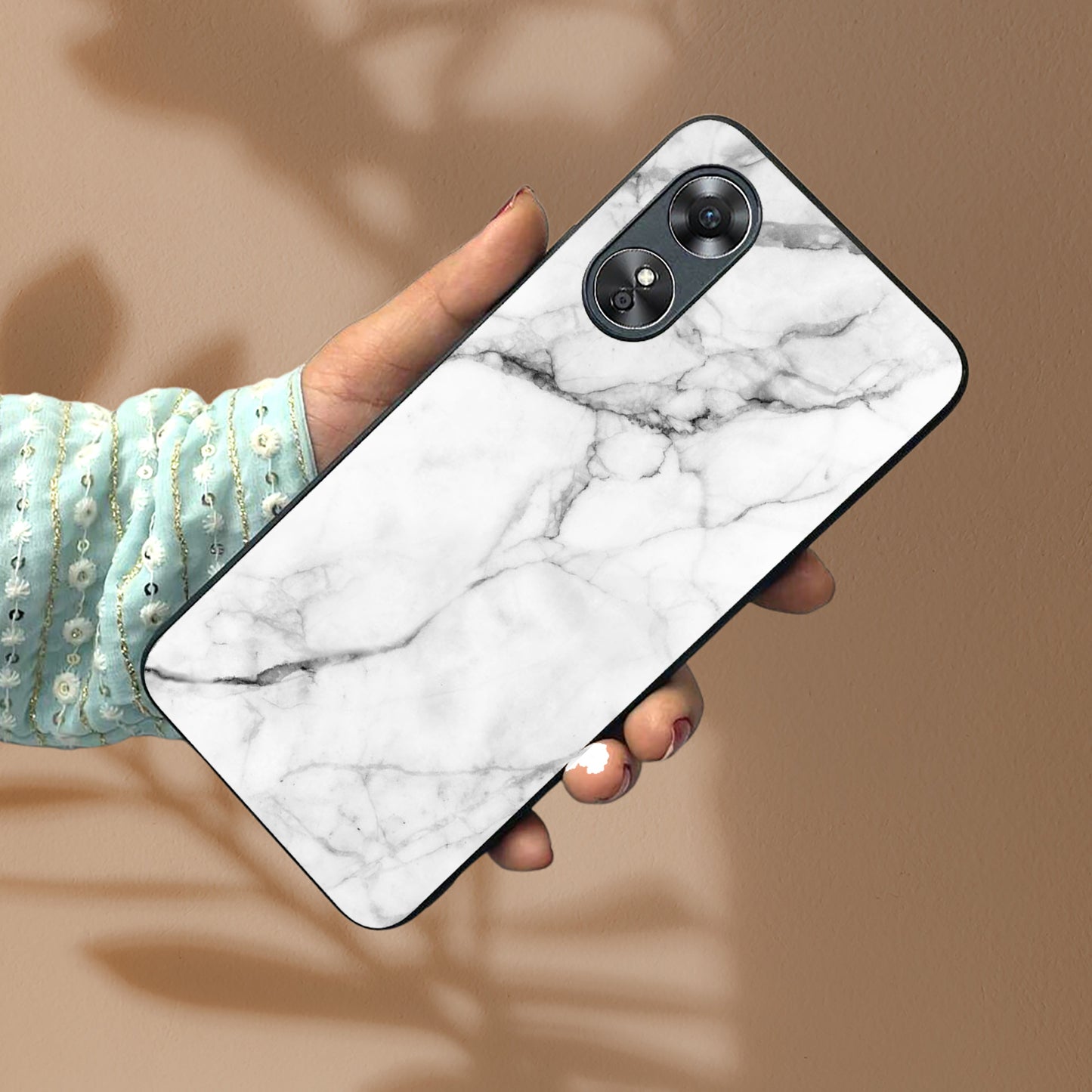 White Marble Patter Glass Case Cover For Oppo ShopOnCliQ