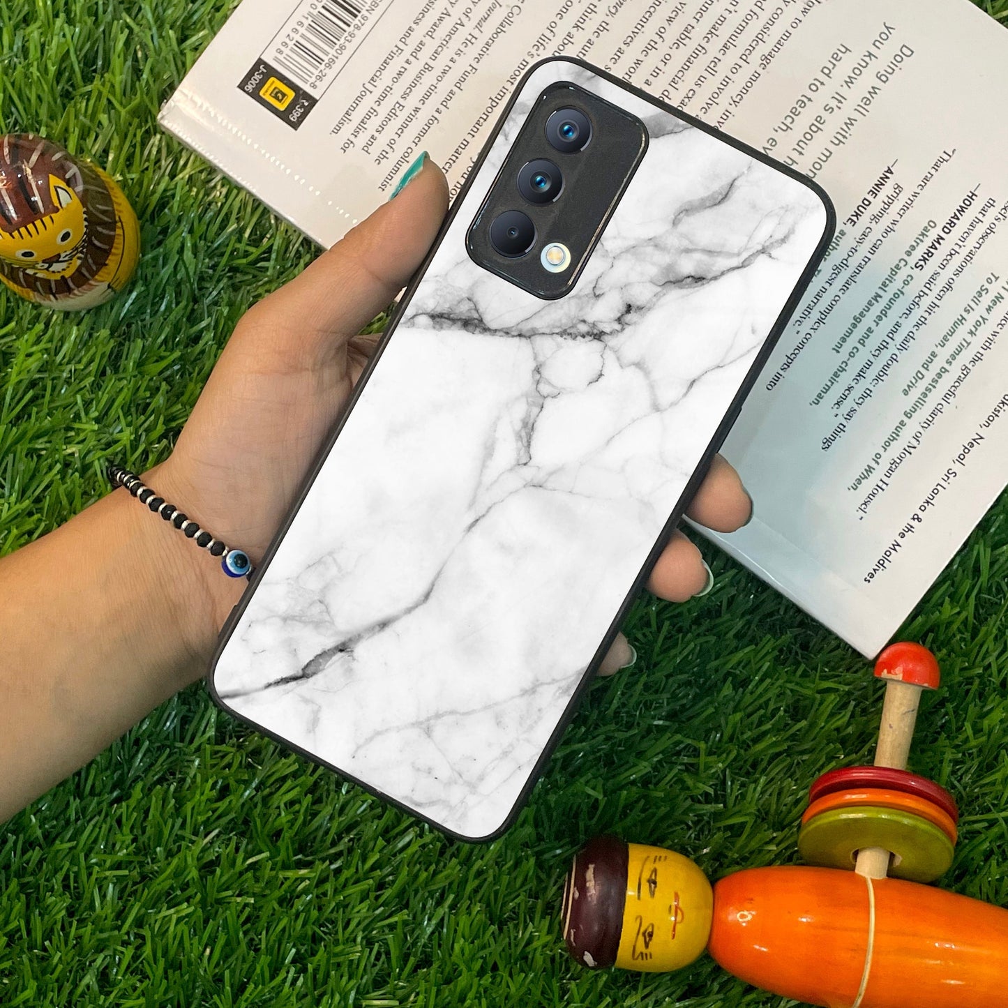 White Marble Patter Glass Case Cover For Realme/Narzo ShopOnCliQ