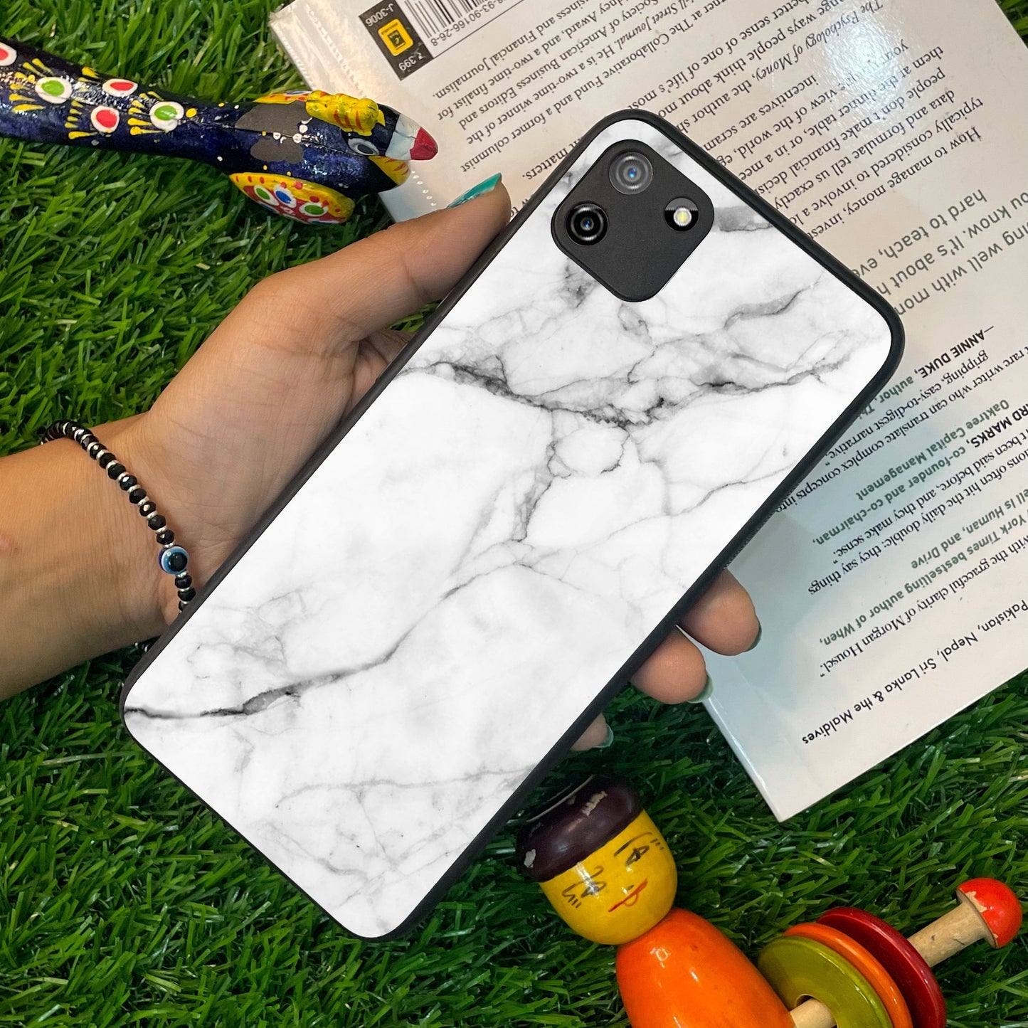 White Marble Patter Glass Case Cover For Realme/Narzo ShopOnCliQ