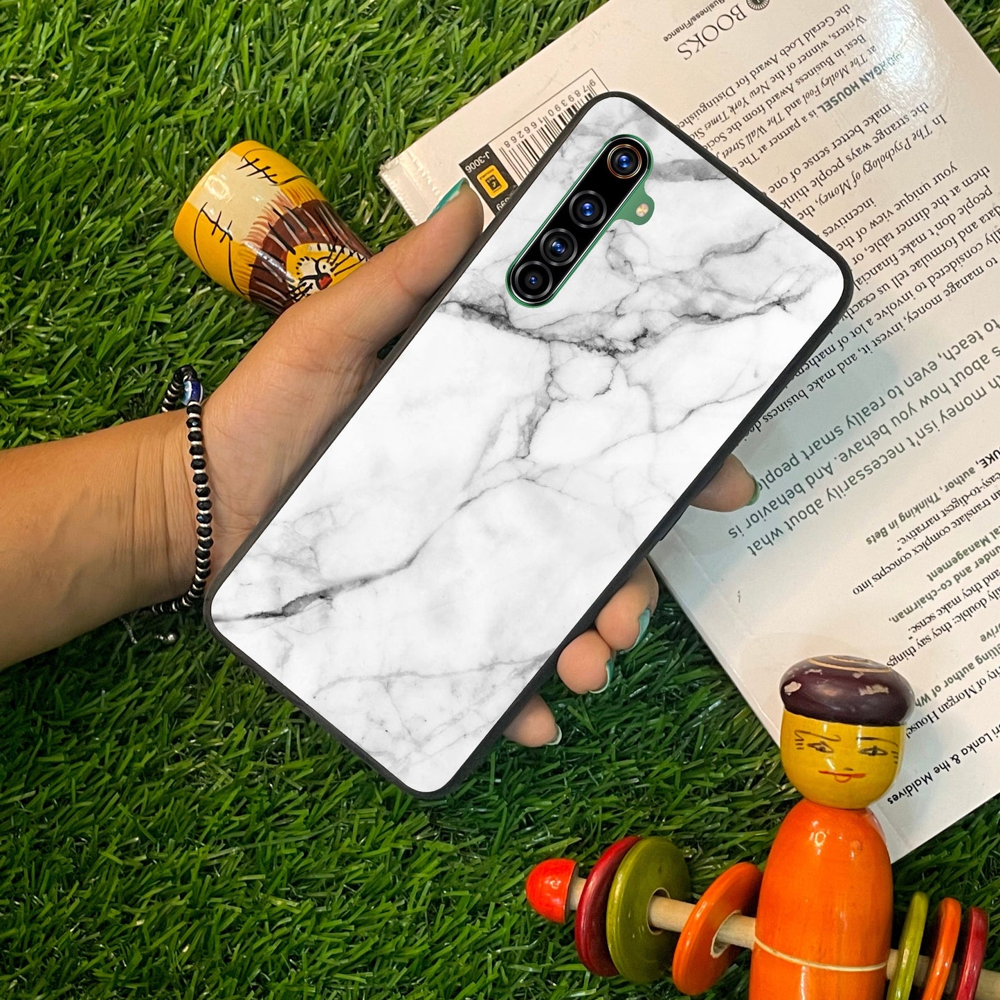 White Marble Patter Glass Case Cover For Realme/Narzo ShopOnCliQ