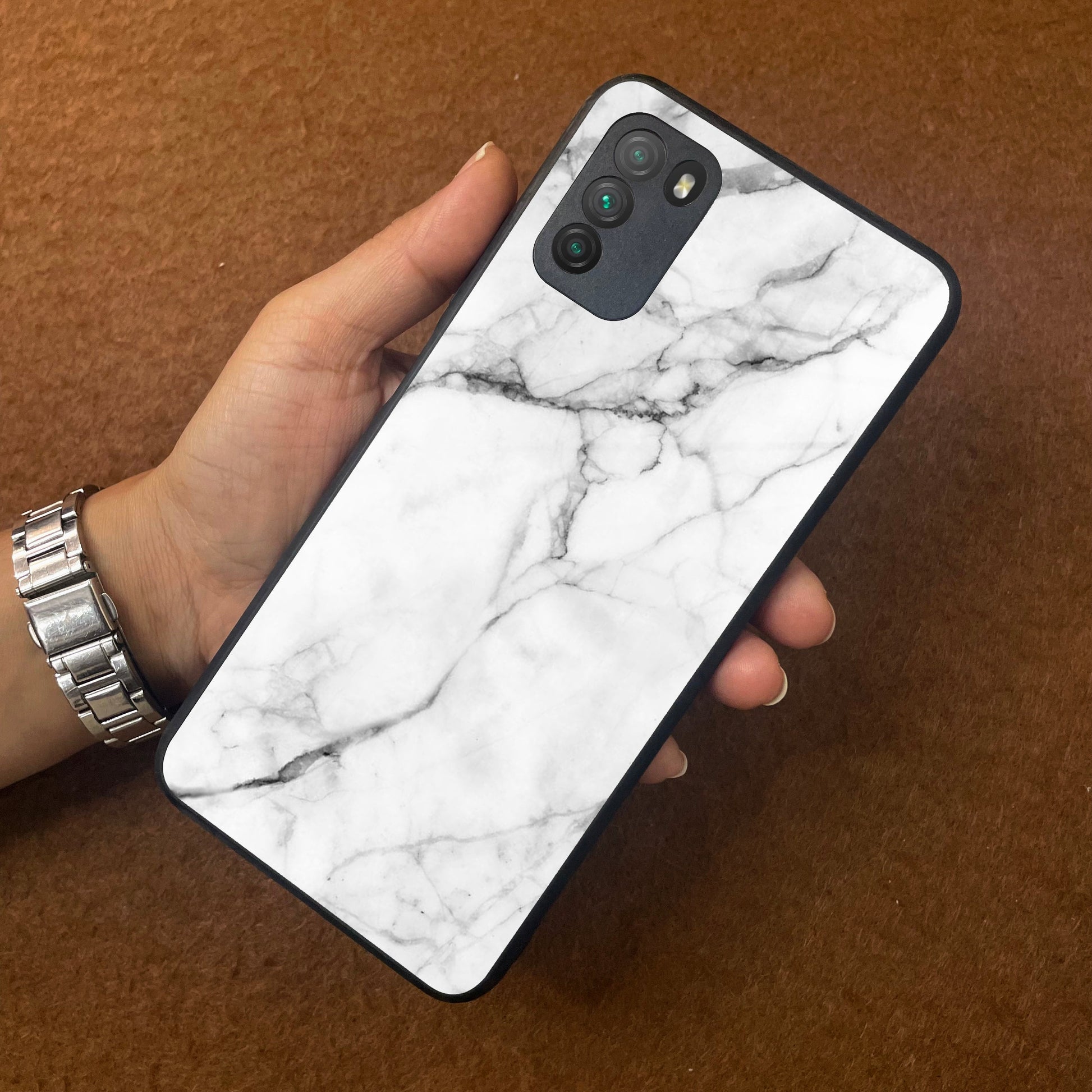 White Marble Patter Glass Case Cover for Poco - ShopOnCliQ