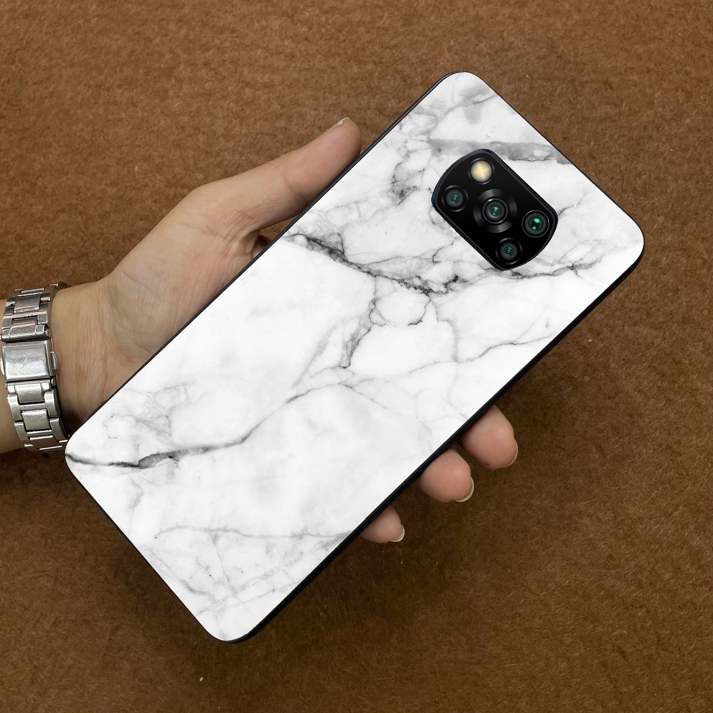 White Marble Patter Glass Case Cover for Poco ShopOnCliQ