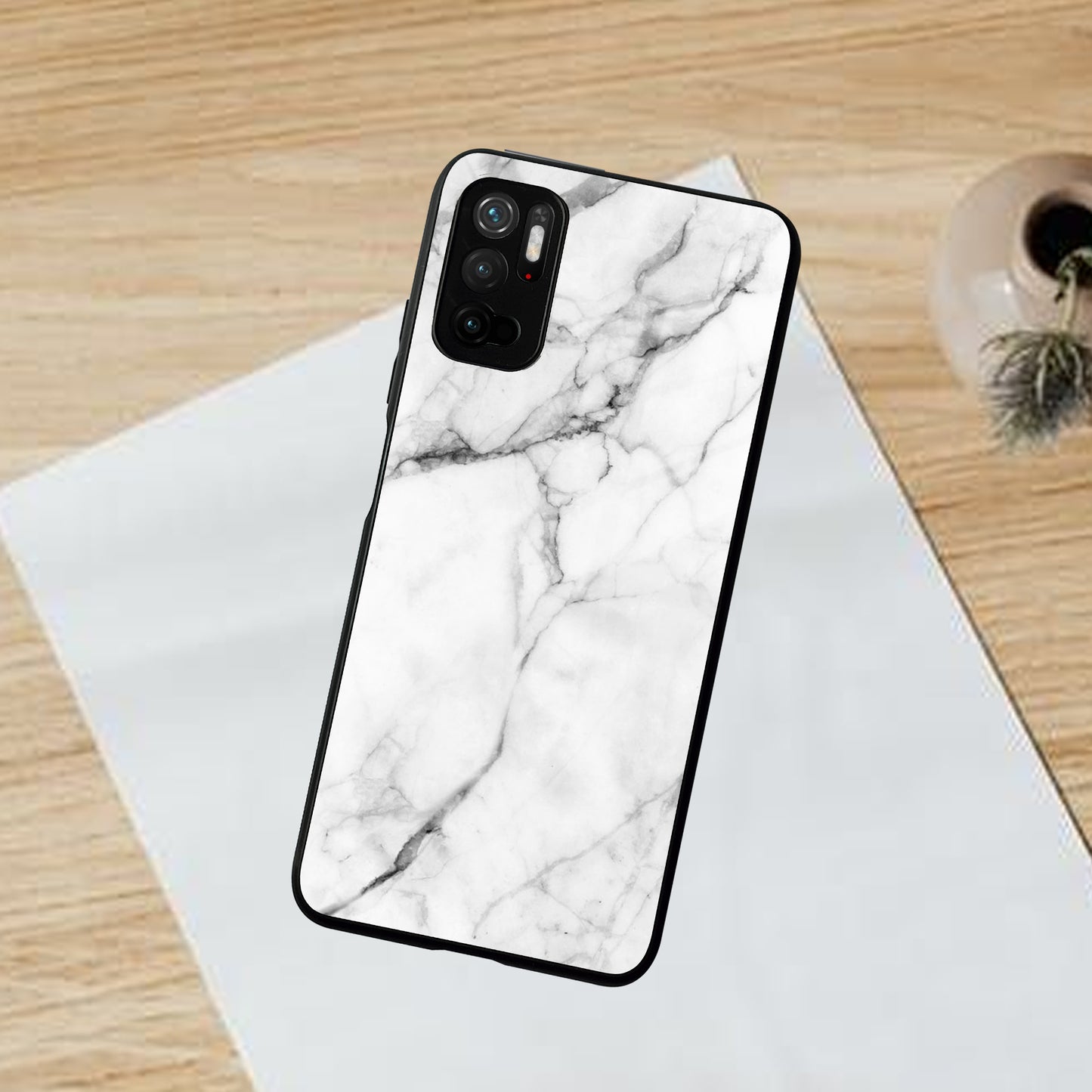 White Marble Patter Glass Case Cover for Poco ShopOnCliQ