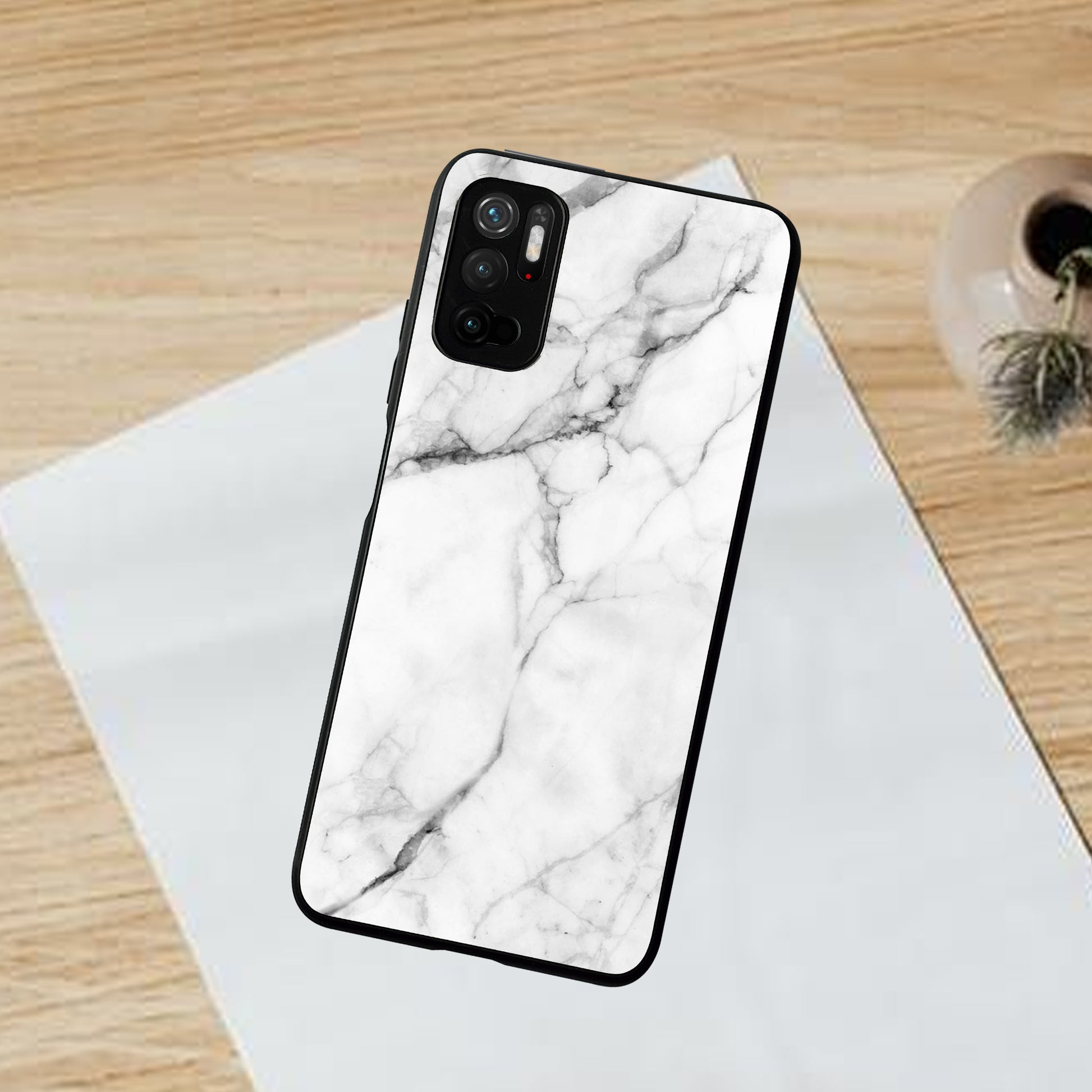 White Marble Patter Glass Case Cover for Poco - ShopOnCliQ