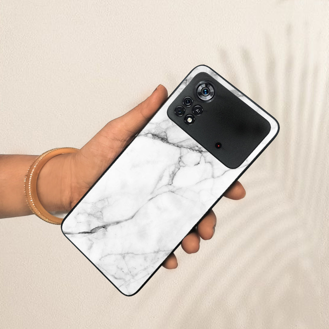 White Marble Patter Glass Case Cover for Poco ShopOnCliQ