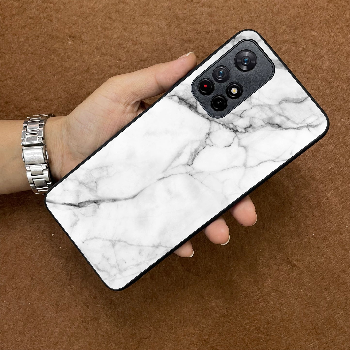 White Marble Patter Glass Case Cover for Poco ShopOnCliQ