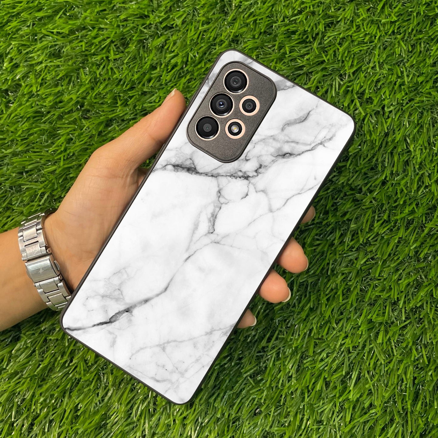 White Marble Patter Glass Case Cover for Samsung ShopOnCliQ