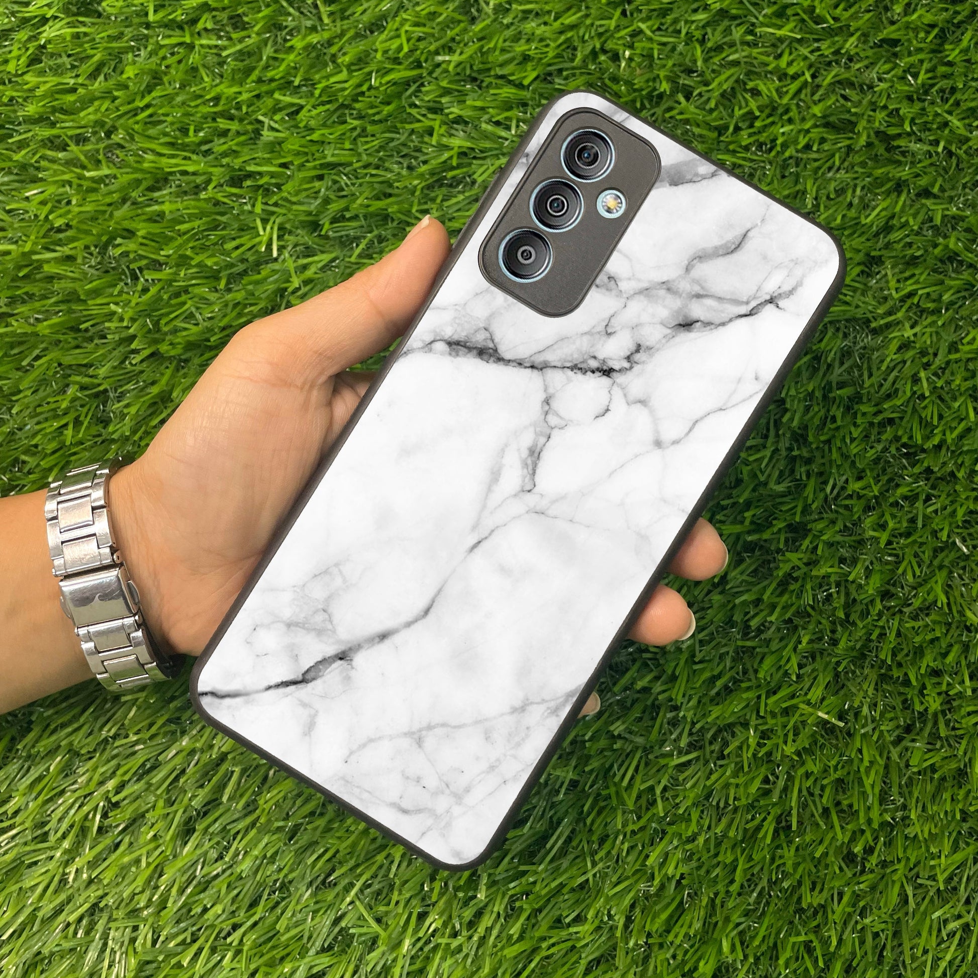 White Marble Patter Glass Case Cover for Samsung ShopOnCliQ