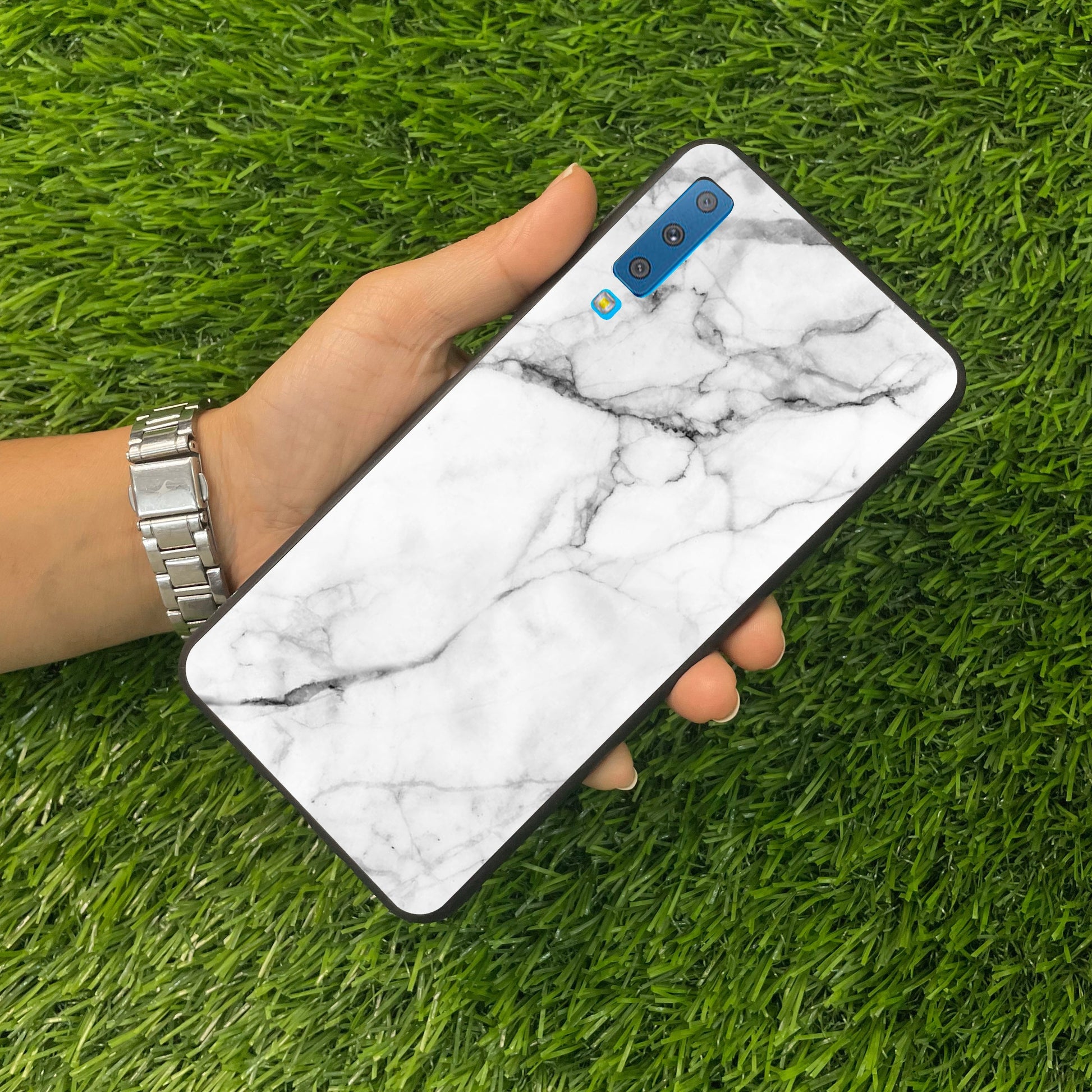 White Marble Patter Glass Case Cover for Samsung ShopOnCliQ