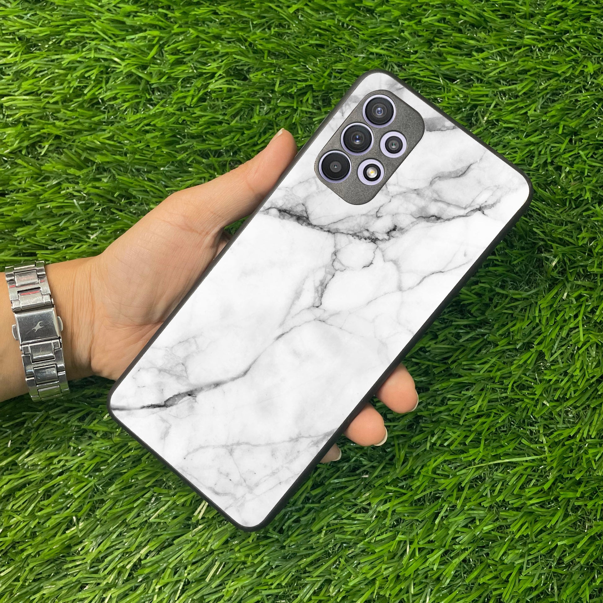 White Marble Patter Glass Case Cover for Samsung ShopOnCliQ