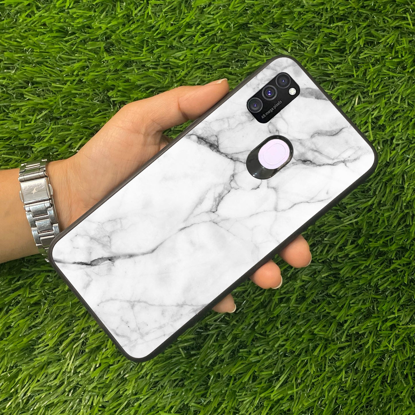 White Marble Patter Glass Case Cover for Samsung ShopOnCliQ