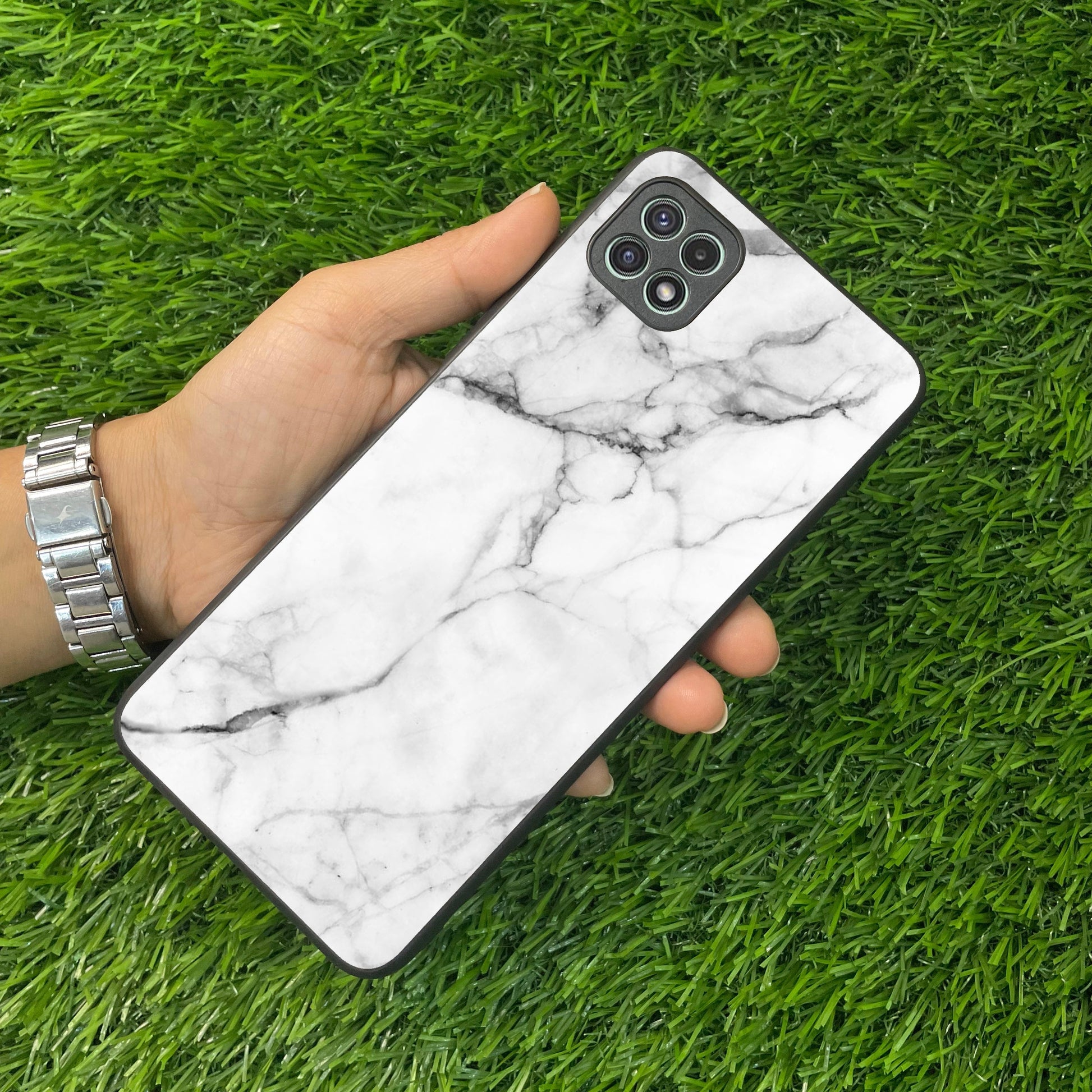 White Marble Patter Glass Case Cover for Samsung ShopOnCliQ