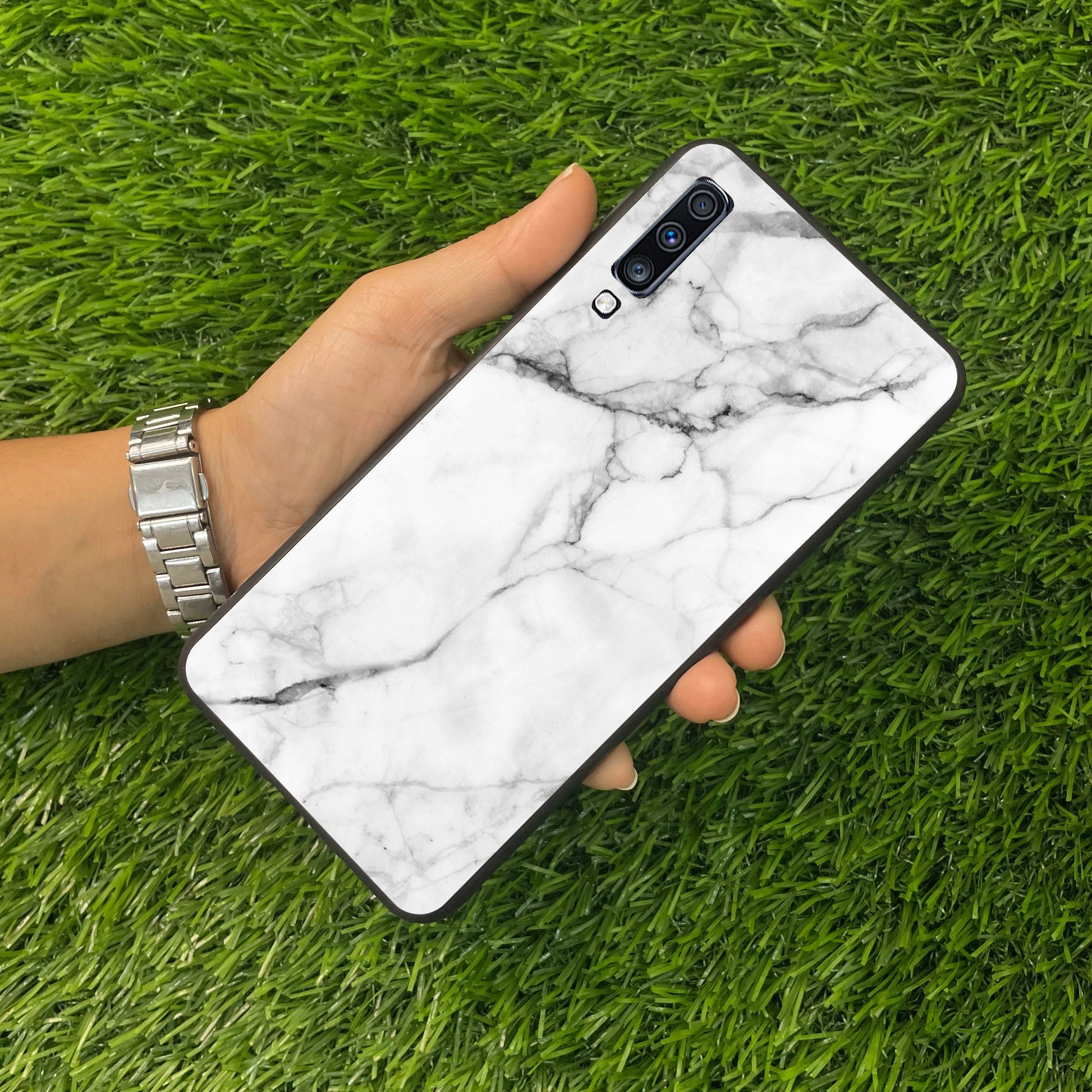 White Marble Patter Glass Case Cover for Samsung ShopOnCliQ