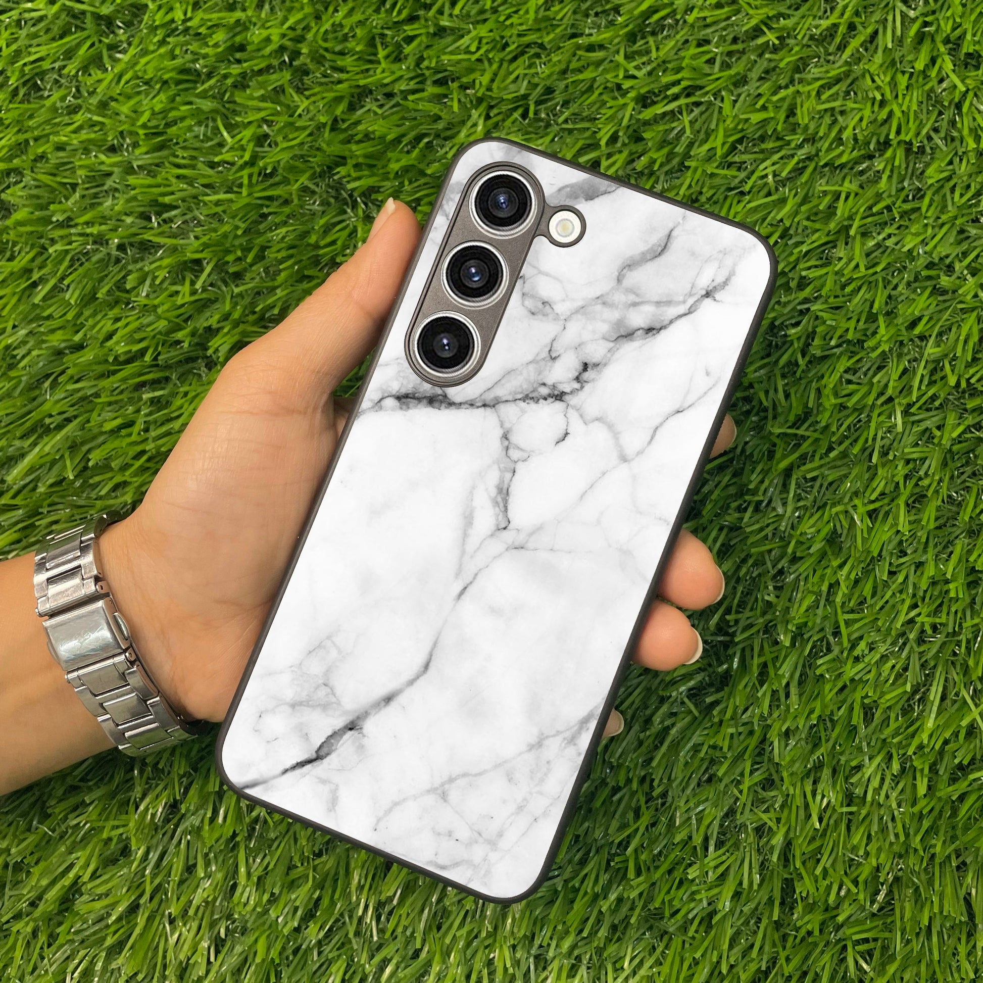 White Marble Patter Glass Case Cover for Samsung ShopOnCliQ