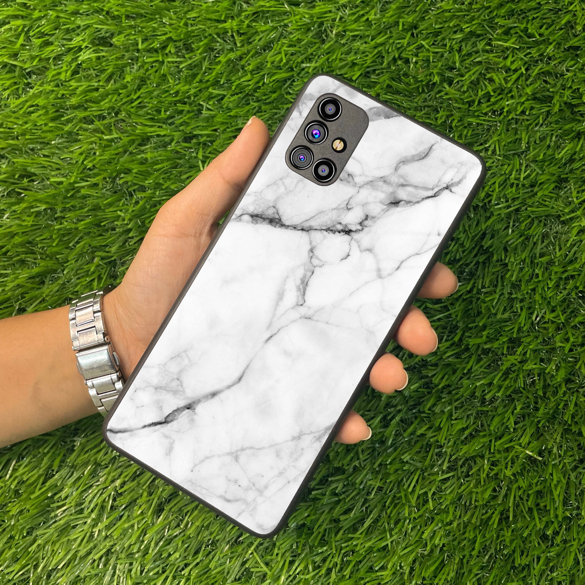 White Marble Patter Glass Case Cover for Samsung ShopOnCliQ